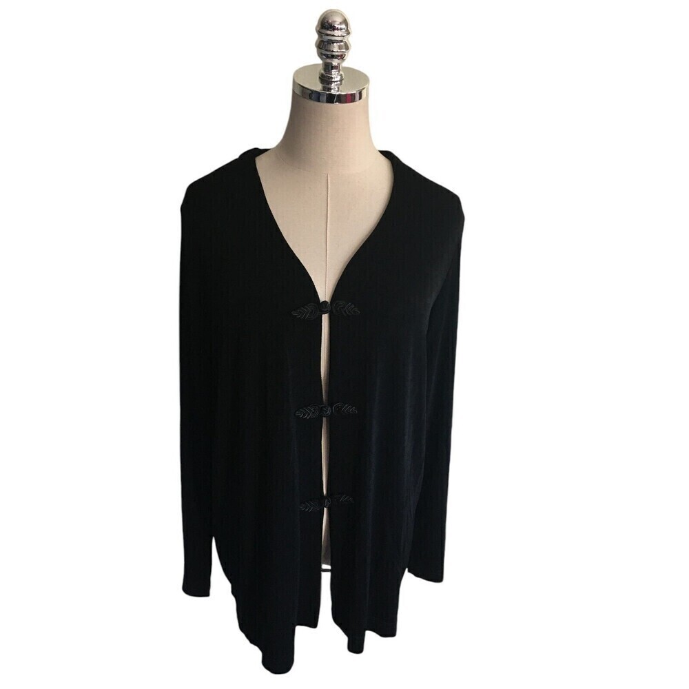 Slinky Brand Cardigan Women's Size Medium Black Jacket Long Sleeve Stretch